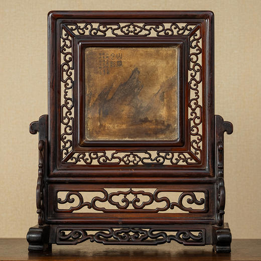 清 红木镶云石”山岗夕影“插屏 商品图0