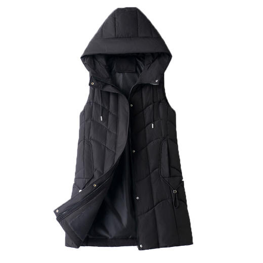 百媚生 棉马甲中长款过膝时尚外套坎肩连帽棉服GXA2305 商品图5