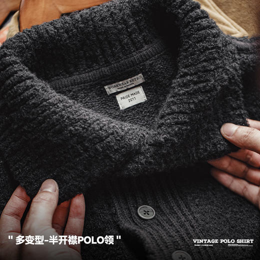 工装优选 美式复古重磅圈圈纱Polo针织衫翻领保暖套头厚毛衣男秋冬 商品图2