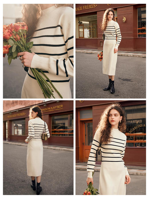 OLrain欧芮儿杏白色毛衣连衣裙女秋冬2023年新款收腰气质针织长裙 商品图1