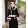 改良复古丝绒旗袍套装，秋季新款气质民国风绣花斗篷旗袍裙BJS-8002 商品缩略图0