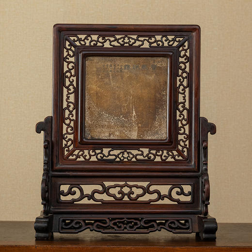 清 红木镶云石”山岗夕影“插屏 商品图1