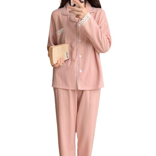 秋冬【棉质纯色睡衣】 可外穿休闲家居服套装  边边点缀蕾丝  满满少女心 商品图4