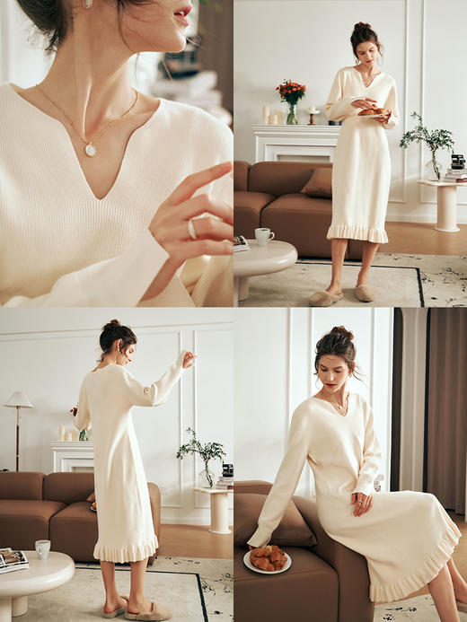 OLrain欧芮儿法式奶白色毛衣连衣裙女秋装2023年新款气质显瘦裙子 商品图1