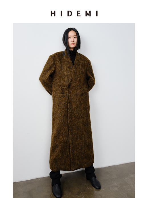 HIDEMI alpaca长毛羊驼毛苏力无领式垫肩一粒扣西装大衣 长款/短款 商品图4