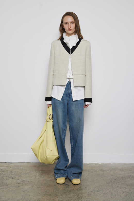 撞色毛感无领拼接外套 商品图0