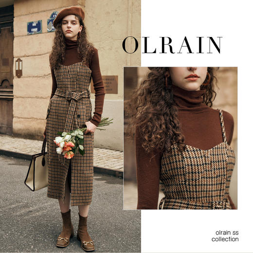 OLrain欧芮儿法式咖色针织衫女秋冬2023年新款高领显瘦内搭打底衫 商品图2