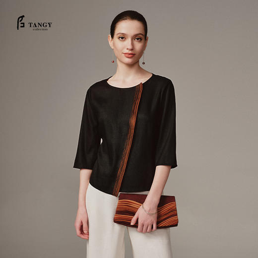 TANGY Collection天意高端2023商场同款女士莨绸衬衣 商品图0