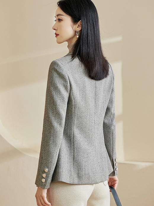 【S/L/XL】米思阳2024秋季新款通勤休闲西装肌理感收腰一粒扣灰色外套女3315 商品图2