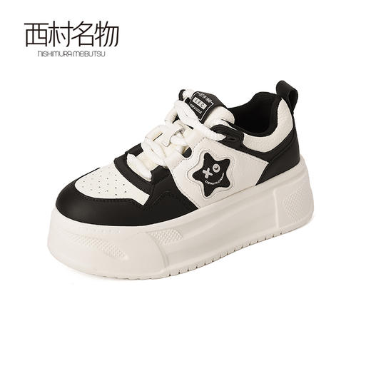西村名物2023秋季新品女士厚底熊猫星星鞋微笑板鞋休闲舒适T23CM35781 商品图3