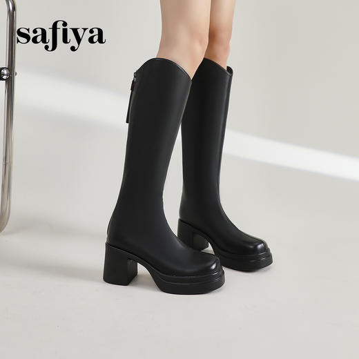 Safiya/索菲娅2023秋冬腿精女孩炸街显腿长百搭粗跟厚底骑士靴 SF34117404 商品图1