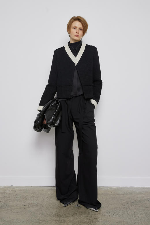 撞色毛感无领拼接外套 商品图0