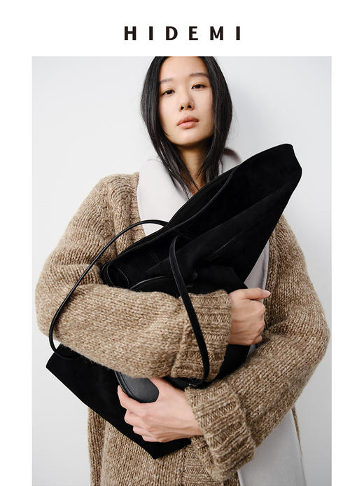 HIDEMI 麂皮VASE TOTE艺术感花瓶托特包 深棕色/黑色 商品图7