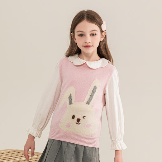 mettekids儿童羊绒背心2023秋季熊猫图案男童针织马甲女童毛衣 商品图3