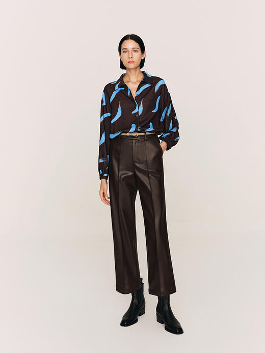 有型小暖炉 免洗pu皮磨毛里修身直筒九分皮裤FB469423N 商品图7