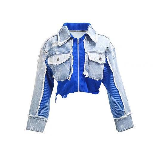 牛仔针织拼接开衫 商品图0