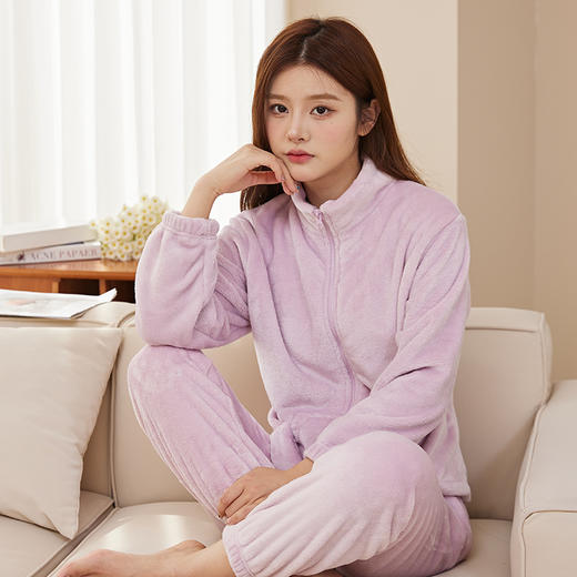 【杜小宅同款睡衣秋冬季多巴胺ins风】 法兰绒加厚拉链家居服女士套装 柔软舒适 有颜值可外穿 商品图2