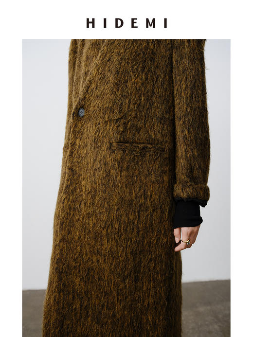 HIDEMI alpaca长毛羊驼毛苏力无领式垫肩一粒扣西装大衣 长款/短款 商品图7