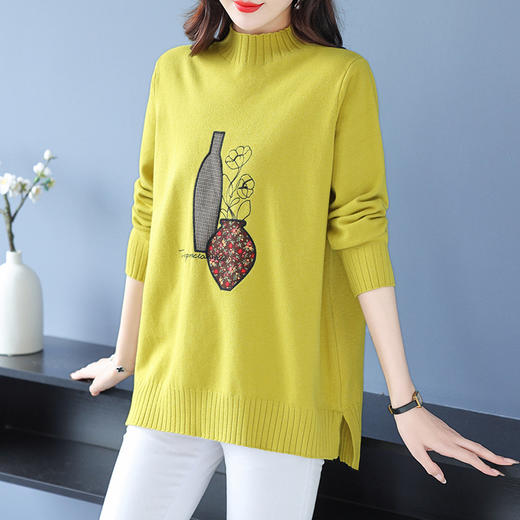 秋冬新款，配大衣毛衣女士中长款宽松大码加厚洋气刺绣打底衫CC-LZ-23108 商品图1