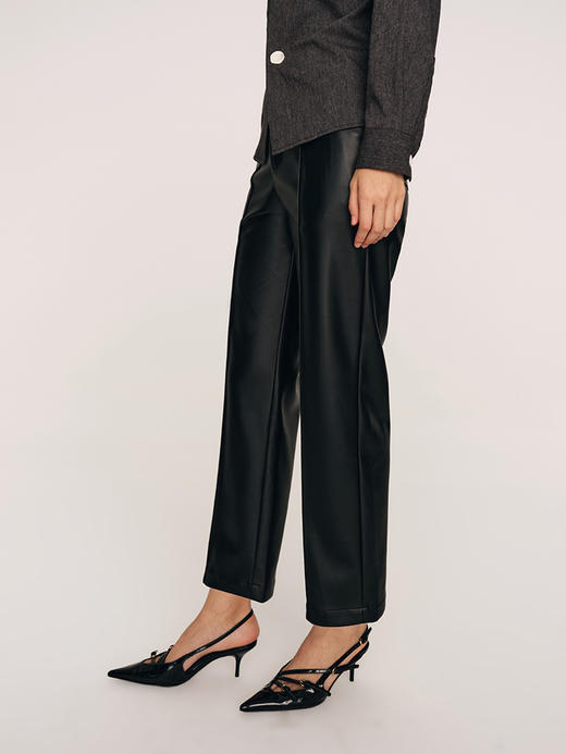 有型小暖炉 免洗pu皮磨毛里修身直筒九分皮裤FB469423N 商品图1