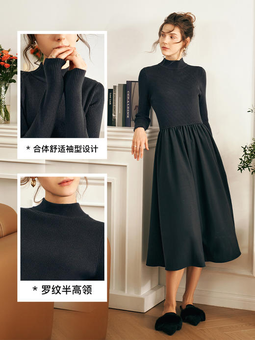 OLrain欧芮儿法式深灰色连衣裙女秋季2023新款赫本风气质显瘦长裙 商品图2