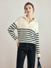 OLrain欧芮儿法式黑白条纹毛衣女秋季2023年新款两穿半拉链针织衫 商品缩略图0