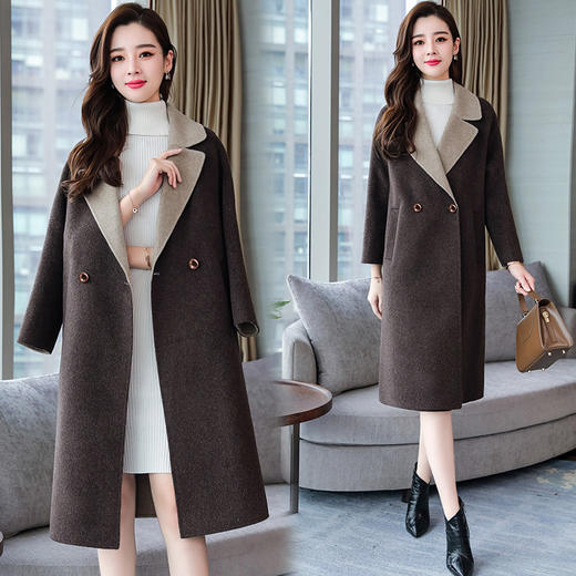 秋冬2023羊毛呢子外套女中长款双色高端气质修身双面尼羊绒大衣 商品图1