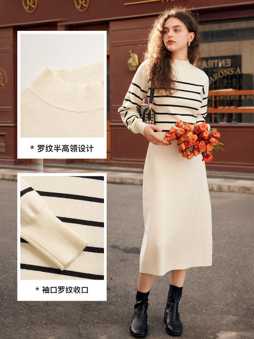 OLrain欧芮儿杏白色毛衣连衣裙女秋冬2023年新款收腰气质针织长裙 商品图2