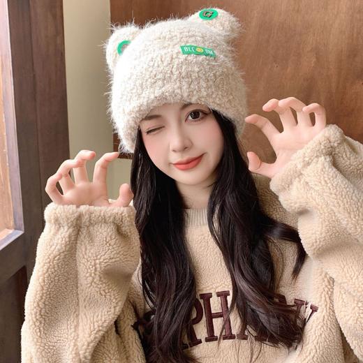 【韩版可爱小熊帽，针织帽潮显脸小！】大头围软糯可爱小熊耳朵毛绒帽，女秋冬季保暖显脸小，宽松甜美护耳帽 商品图2