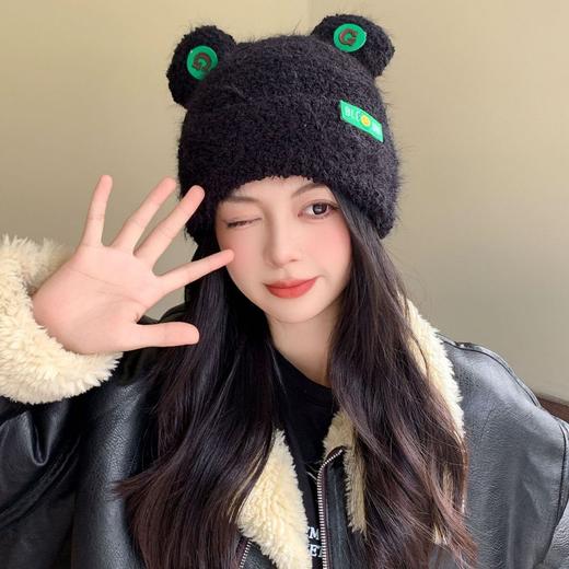 【韩版可爱小熊帽，针织帽潮显脸小！】大头围软糯可爱小熊耳朵毛绒帽，女秋冬季保暖显脸小，宽松甜美护耳帽 商品图3