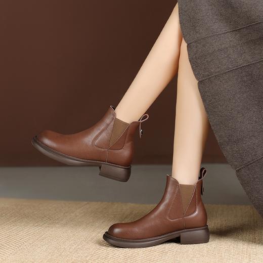 ZHR短靴2023秋冬新款厚底休闲短靴女显瘦靴子便捷套脚切尔西短靴 商品图6