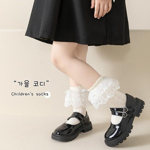 【舒适亲肤，细腻柔软面料！】秋季新款儿童袜子，纯色女童棉袜，白色可爱日系洛丽塔蕾丝花边公主袜-QQ 商品图1