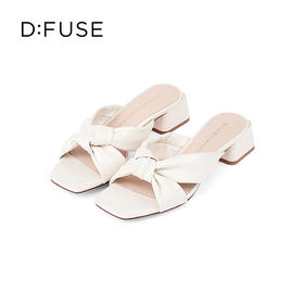 DFuse迪芙斯2023夏季新款羊皮褶皱蝴蝶结粗跟穆勒拖鞋DF32110669