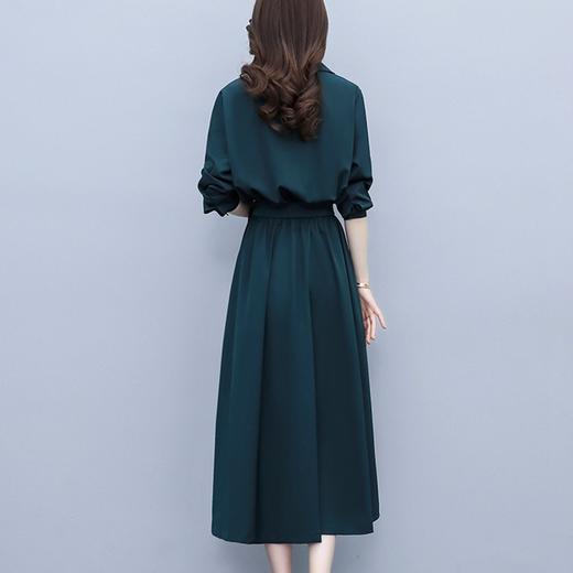 大码女装连衣裙2023春秋新款时尚气质流行墨绿质感裙法式衬衫长裙YRH-898 商品图3
