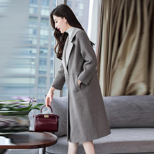 秋冬2023羊毛呢子外套女中长款双色高端气质修身双面尼羊绒大衣 商品图2