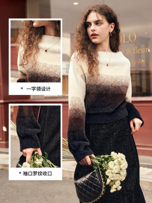 OLrain欧芮儿咖色软糯毛衣女秋冬2023新款渐变仿貂宽松毛织套头衫 商品图2