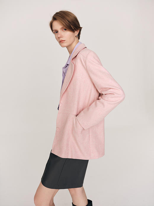 柔和粉色 羊毛混涤斜纹花纱分割廓形西装FO474923N 商品图6