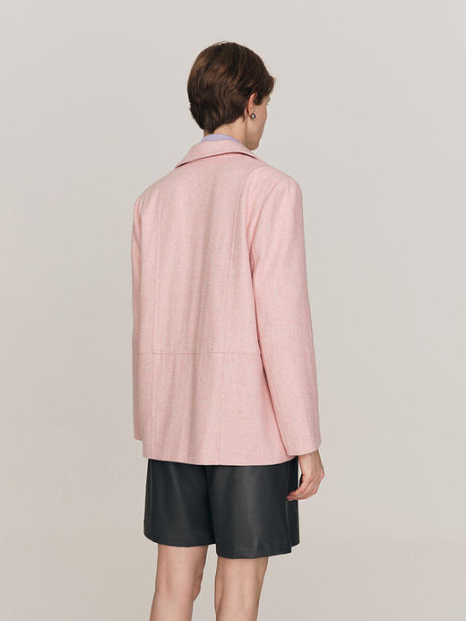 柔和粉色 羊毛混涤斜纹花纱分割廓形西装FO474923N 商品图7