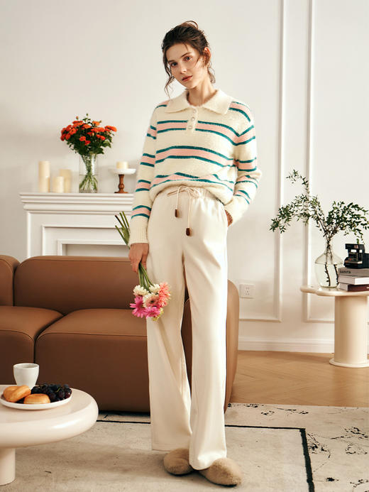 OLrain欧芮儿法式条纹毛衣女春2025年新款时尚宽松polo领套头衫 商品图0