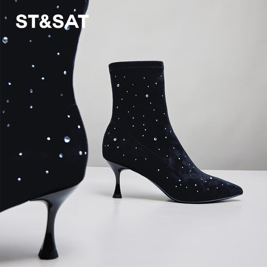 星期六优雅尖头细高跟弹力女靴SS34116069 商品图0