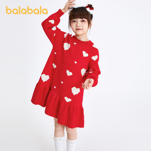 巴拉巴拉女童连衣裙儿童裙子春装新款新年季中大童荷叶边保暖 商品图2