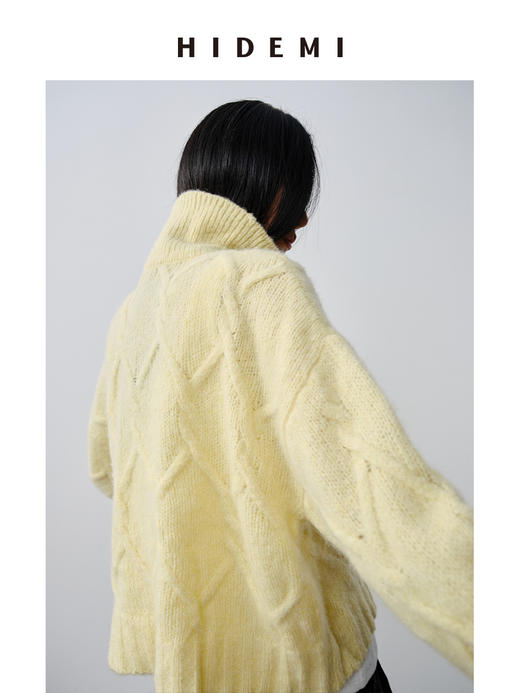 HIDEMI 羊驼毛羊毛加厚混纺花针纽扣多穿式海军大翻领毛衣 商品图6