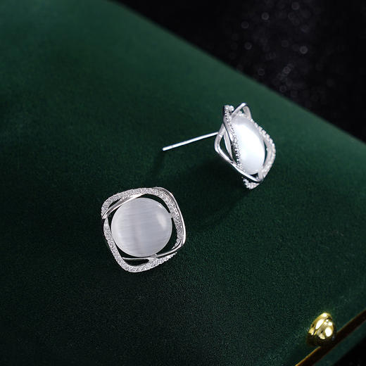子佩集S925银【水月初见】耳钉【Y-9548】猫眼石2310 商品图3