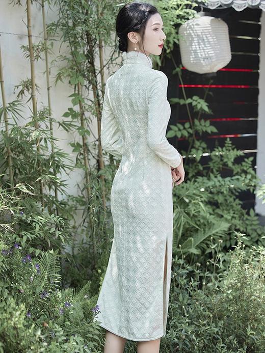 优雅气质，冬季新款锦棉提花毛领旗袍知性蕾丝花边日常宴会走秀旗袍BS-2859 商品图3