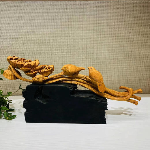 荷趣(翠鸟荷花)°黄杨摆件 商品图1