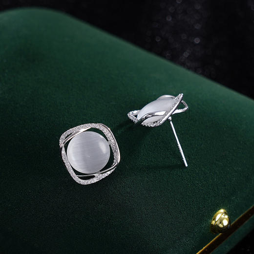 子佩集S925银【水月初见】耳钉【Y-9548】猫眼石2310 商品图2