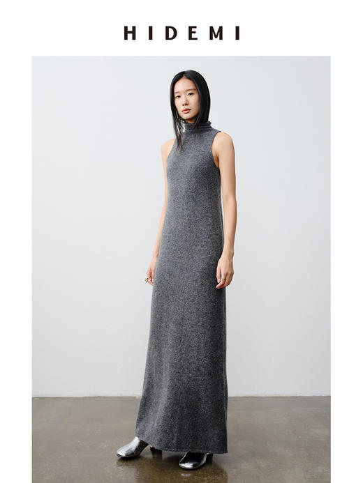 HIDEMI 羊驼毛极简立领背心连身毛衣长裙 商品图2