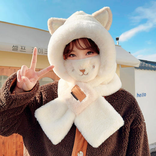 【元气软萌 ！暖暖过冬】可爱小狐狸帽子围巾一体女冬季毛绒帽口罩连帽围脖冬天百搭保暖潮，软萌护理造型，双层保暖面料，感受帽子带给你的温暖。ry 商品图2