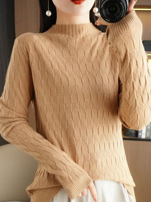 QH-GH-317秋冬新款韩版女士半高领长袖纯色针织衫女士套头打底针织衫 商品图1