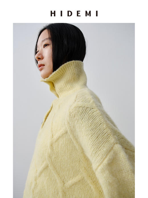 HIDEMI 羊驼毛羊毛加厚混纺花针纽扣多穿式海军大翻领毛衣 商品图3